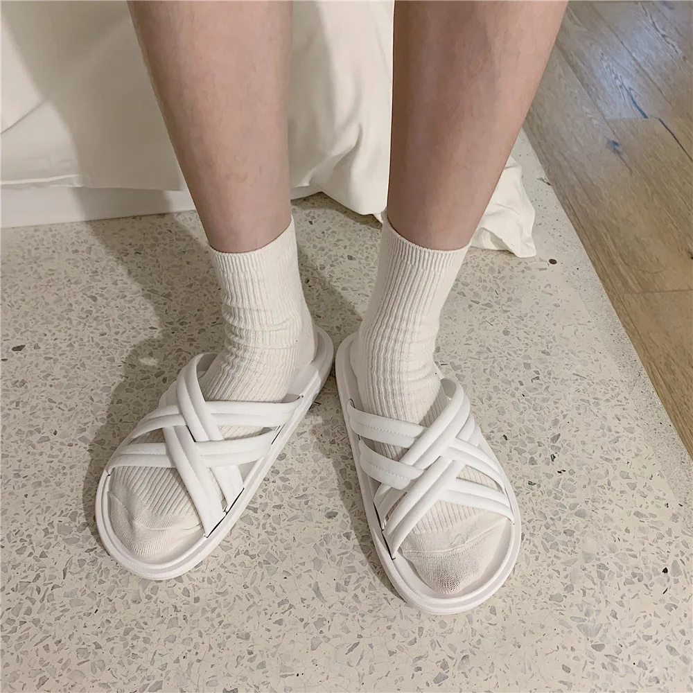 

Ins Hot Sale Pvc Slippers Women Summer Shoes Flat Cross Brand Flat Slides Female Casual Shoes Holiday Beach Slippers