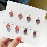 new arrival pink purple color heart crystal stud earrings gradual colorful elegant love earrings water drop ear stud earrings
