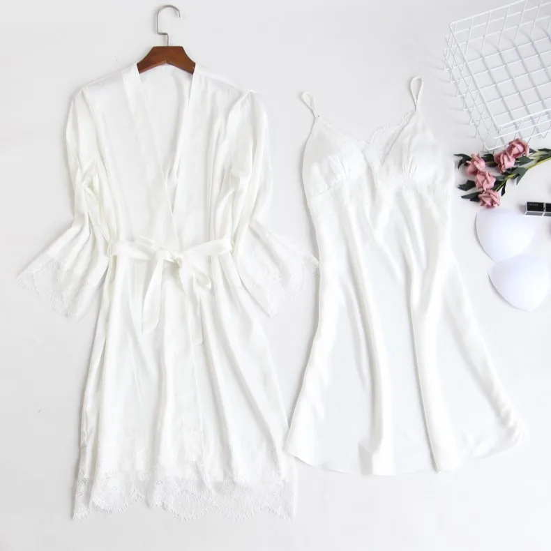 Халат женский кружевной из шелка 2 шт. | Женская одежда