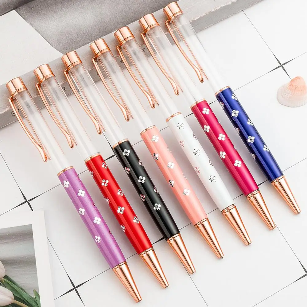

20 pcs/lot Creative Transparent Flower Metal Ballpoint pen Cute Diamond DIY ball pens office School writing supplies