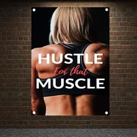 hustle for that muscle motivational workout posters exercise banners flags wall art canvas painting tapestry gym home decoration
