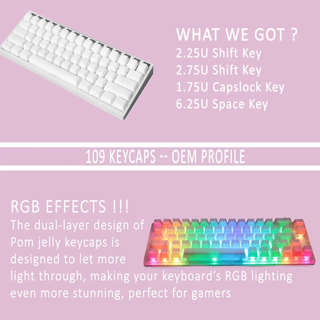 Полупрозрачные колпачки для ключей Doubleshot 109 клавиш POM Jelly OEM профиль DIY 60%/87 TKL/104/108 MX