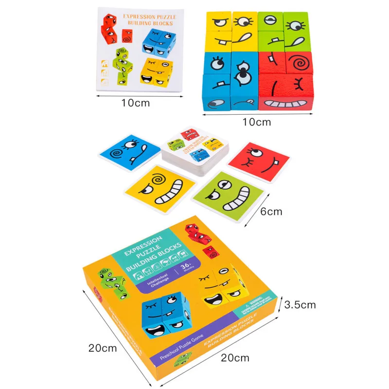 

Kids Montessori Wooden Expression Building Block Early Learning Preschool Teaching Intelligence Match Toy For Children Gifts