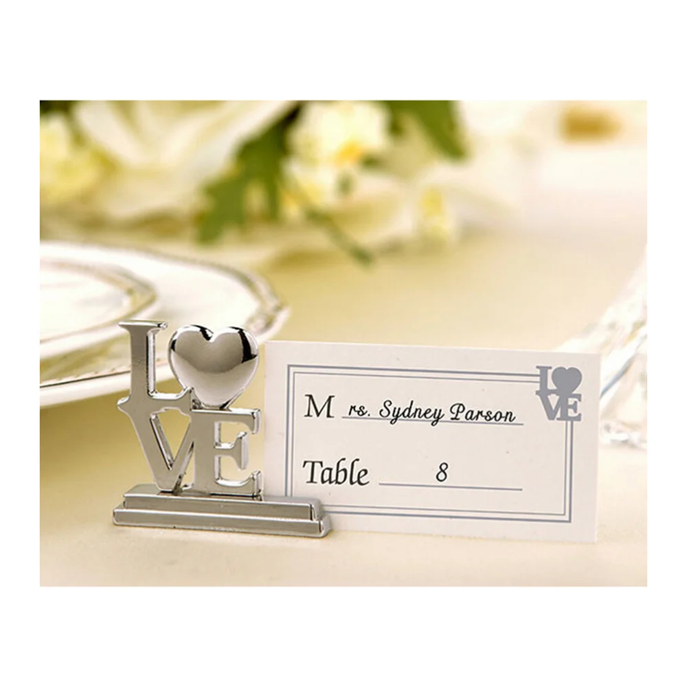 

2pcs Place Holder Love Heart Shape Picture Stand Note Clip Wedding Party Favor (Silver)