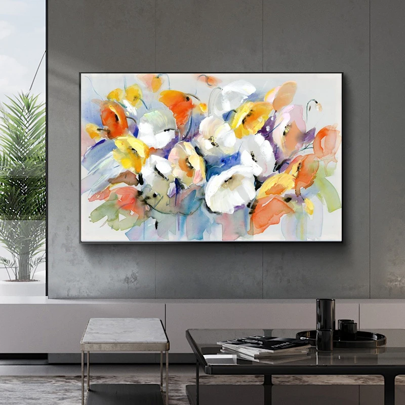 Современные акварельные цветы настенная живопись ручная роспись маковые принт