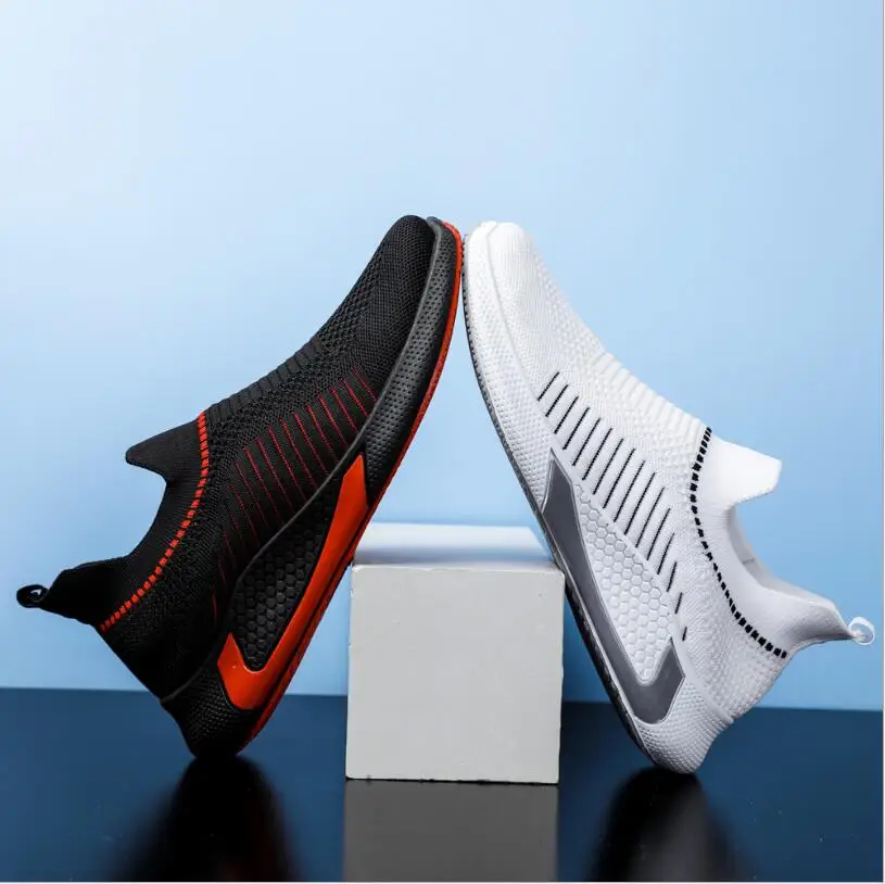 

Мужские кроссовки без шнуровки, легкие дышащие кроссовки из плетеного материала, повседневная обувь для бега, 2022