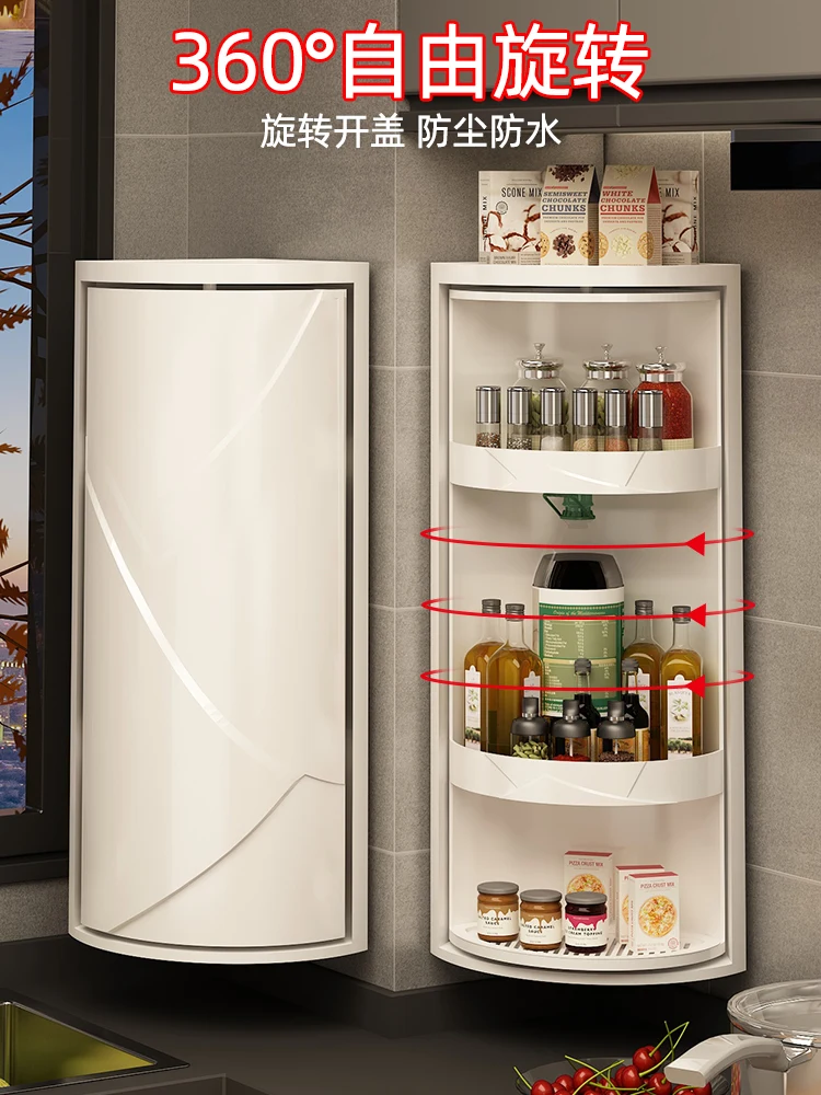kitchen shelf special storage corner cabinet for seasoning and condiment wall mounted triangle rotating storage rack free global shipping