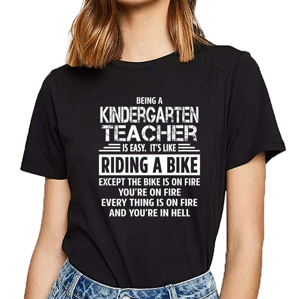 

Tops T Shirt Women kindergarten teacher Basic Black Cotton Female Tshirt