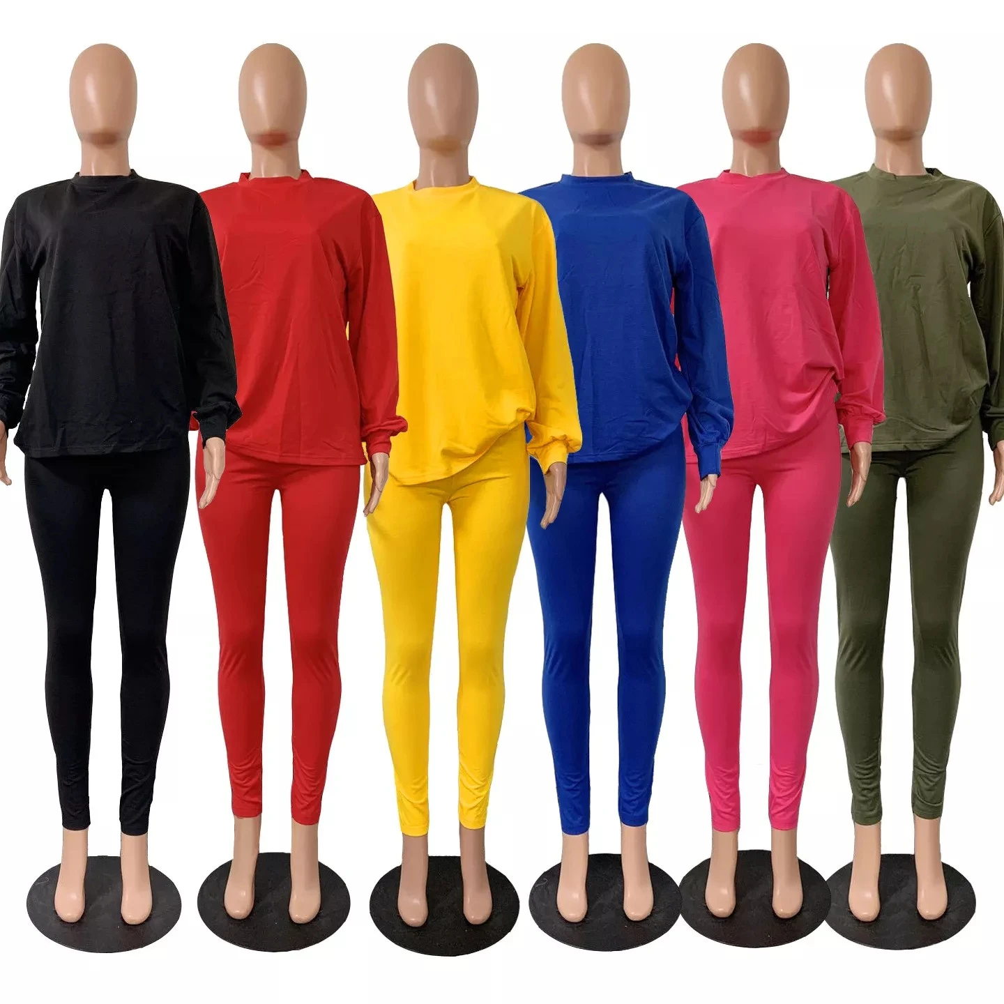 

VS&LLWQ New Sport Solid Women Set Two Piece Set Long Sleeve Tops Leggings Jogger Pants Suit Tracksuit Matching Set Casual Outfit