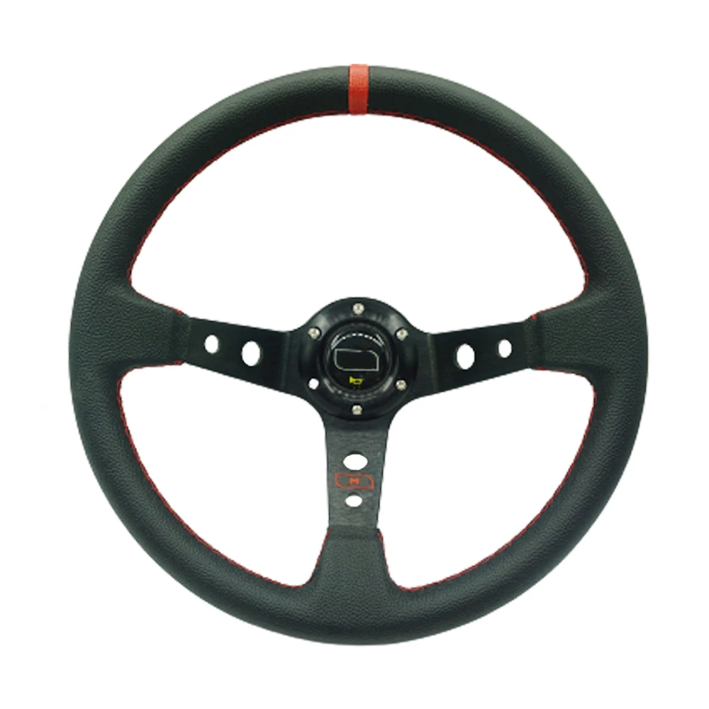 350mm Deep Dish 6 Bolt Car Racing Steering Wheel PVC Leather and Aluminum Bracket Horn Button For Sport with Logo - купить по