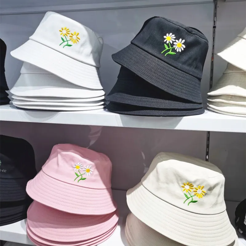 

Women Adult Floppy Bucket Hat Vintage Black Cartoon Letter Embroider Fishing Fisherman Hats Leisure Sport Sun Hat Panama Caps