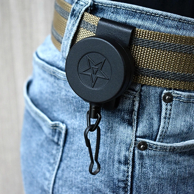 

360 Degree Rotation Telescopic Steel Wire Rope Key 100cm Elastic Anti-Lost Keyring Accessories With Carabiner Belt Buckle