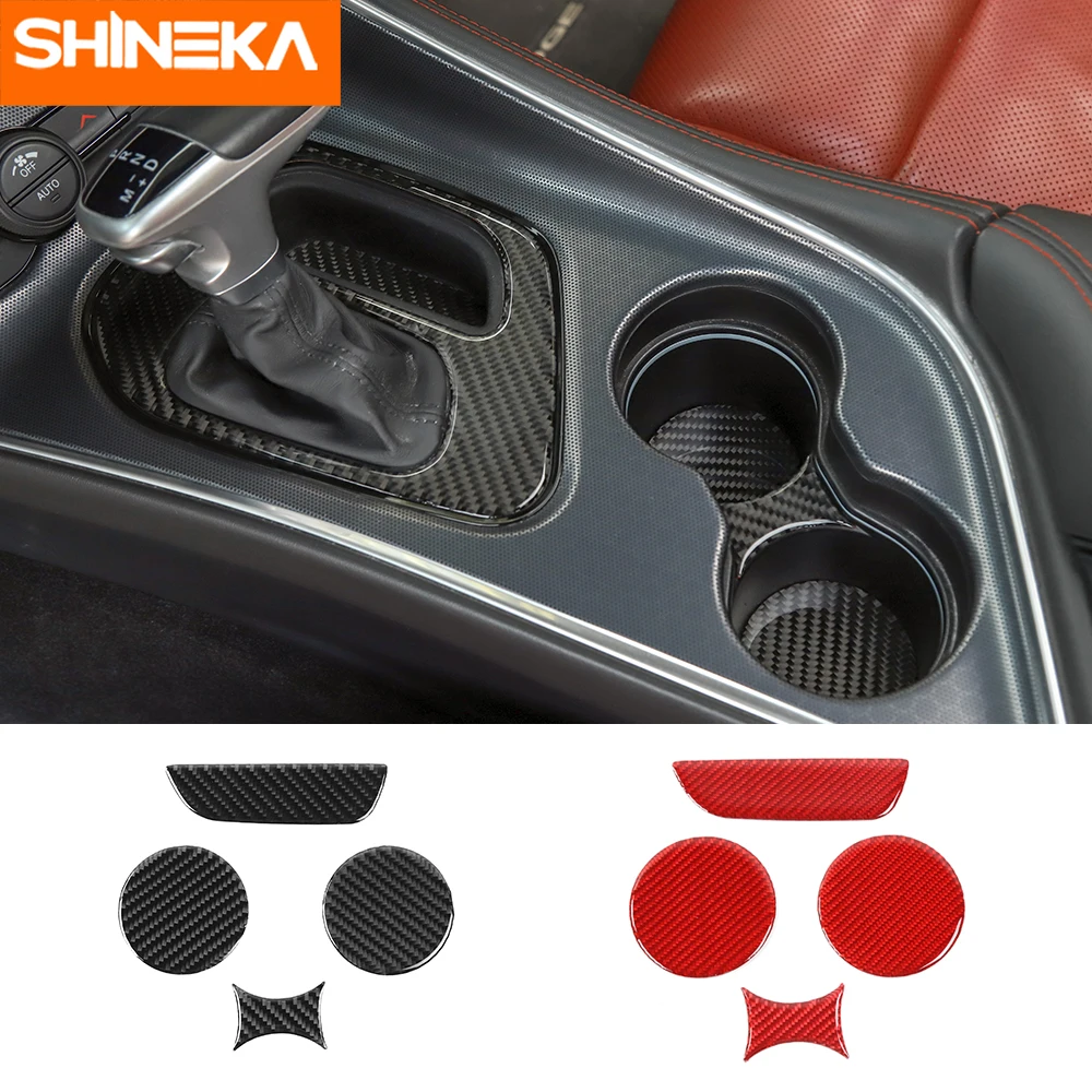 

SHINEKA Carbon Fiber Accessories For Challenger Car Gear Shift Panel Cup Holder Trim Cover Stickers For Dodge Challenger 2015+