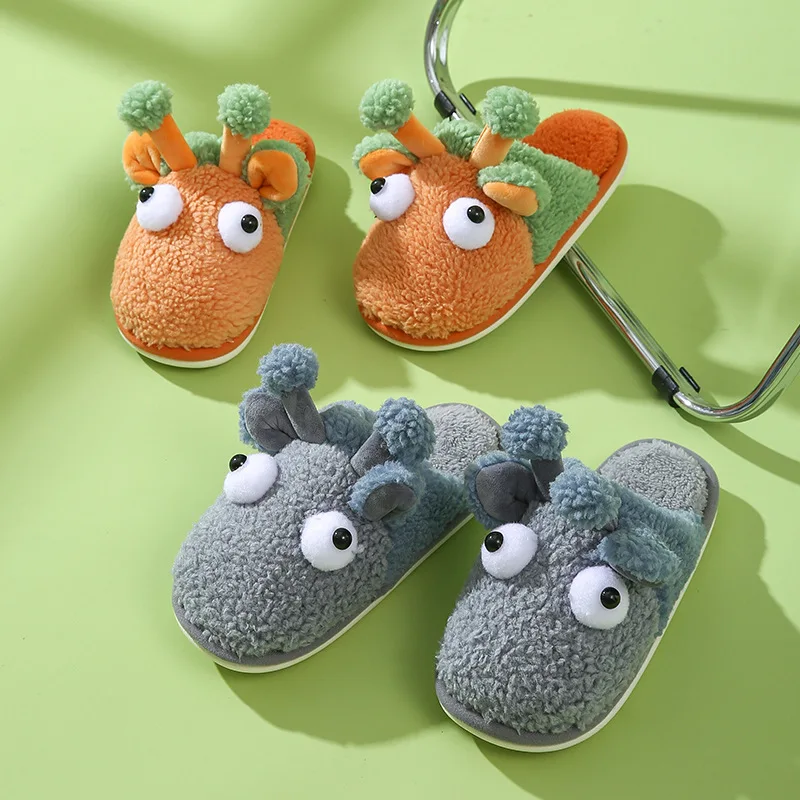 Unisex Corduroy House  Women Home Slippers Winter Warm Shoes Cotton Fashion Plush Home Slippers Flat Cute Animal  Slides Shoes