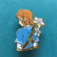 adventure warrior link enamel pin cute cartoon flowers warrior boy medal brooch accessories anime video game fans gift