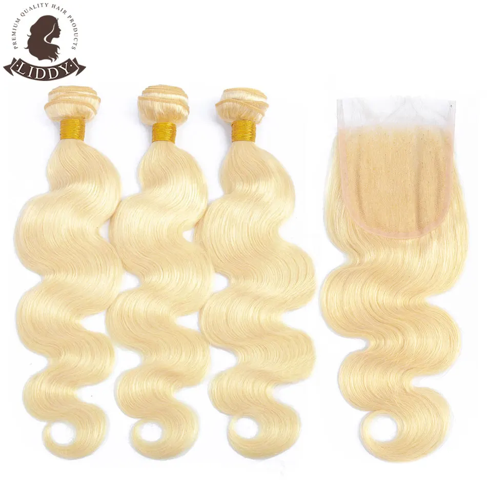 Liddy 613 блонд пучки с закрытием перуанские объемные волнистые не Реми человеческие