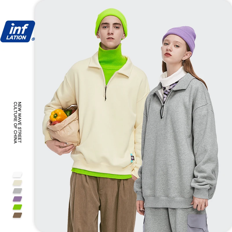 

Свитшот мужской флисовый с отложным воротником, свитшот на молнии, свободного покроя, в стиле хип-хоп, для пар, 1341W, осень