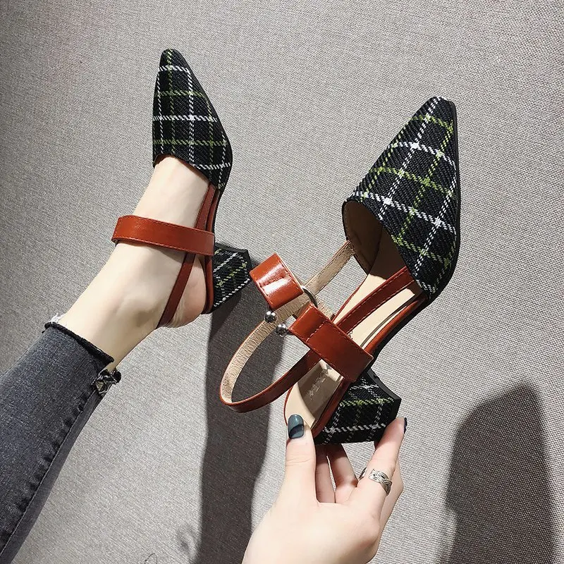 

Lady Shoes New Hollow Coarse Sandals High-heeled Shallow Mouth Pointed Pumps Work Women Female Sexy High Heels Zapatilla Lattice