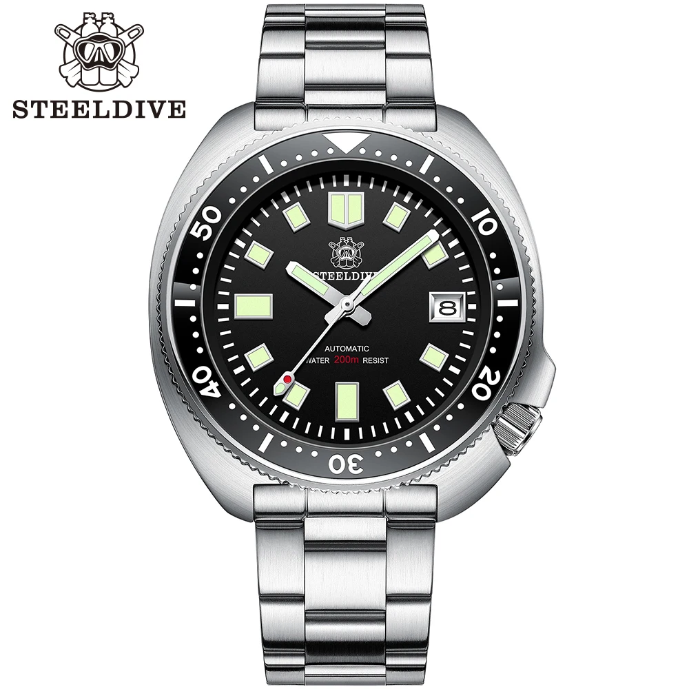 STEELDIVE Automatic Turtle Dive Watch Replacement Ceramic Bezel Insert 20mm Stainless Steel Bracelet for SD1970 SD1970J