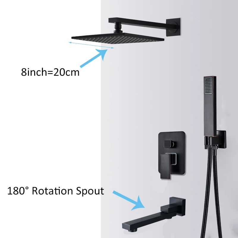 3-way 8in swivel Quyanre RU, черный скрытый смеситель для душа, набор 12 дюймов, латунная насадка для душа с одной ручкой, смеситель для ванной, Душ - Цвет: 3-way 8in swivel