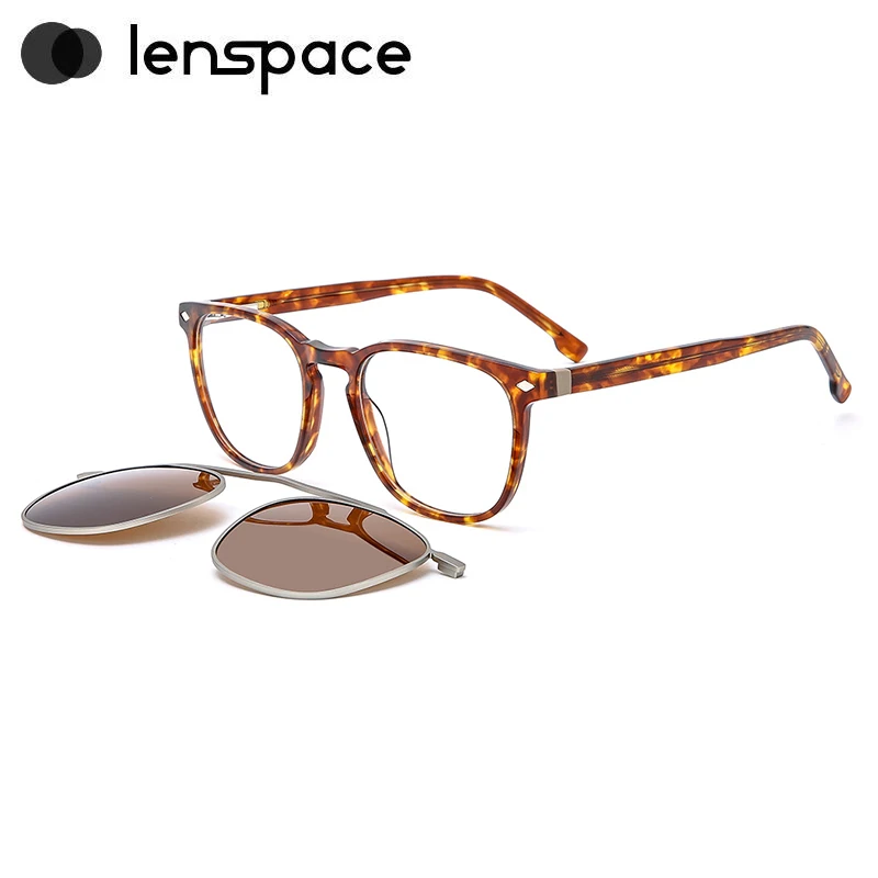 Lenspace Square Acetate 2 In 1 Magnet Polarized Sunglasses Men Women Glasses Frame Clip on Luxury Prescription Eyeglasses HS5102