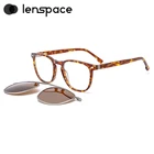 Солнцезащитные очки Lenspace поляризационные для мужчин и женщин, прямоугольные ацетатные Роскошные Рецептурные очки 2 в 1 с клипсой, HS5102