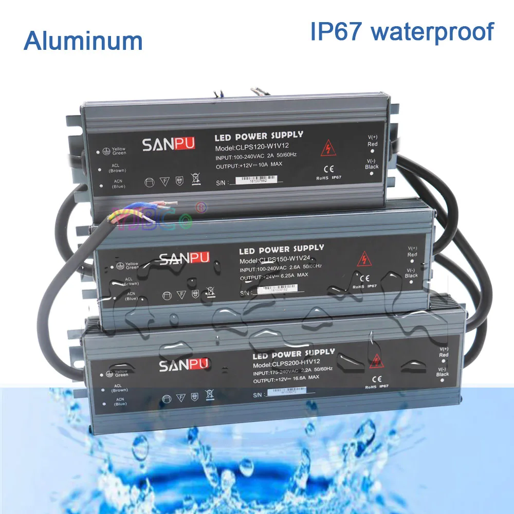 

LED ultra-thin waterproof strip power supply IP67 60W/100W/120W/150W/200W/250W/300W transformer 175V~240V to DC12V 24V