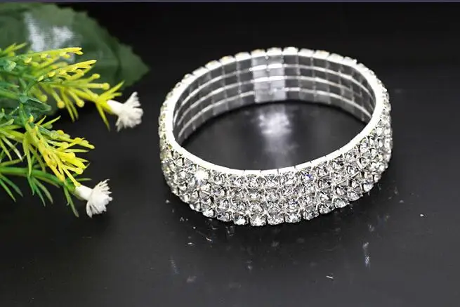 4/5/8 рядов ясно Украшенные стразами Браслеты& Bangles, золото/серебро P Bling Браслет эластичный браслет для Для женщин Свадебные украшения
