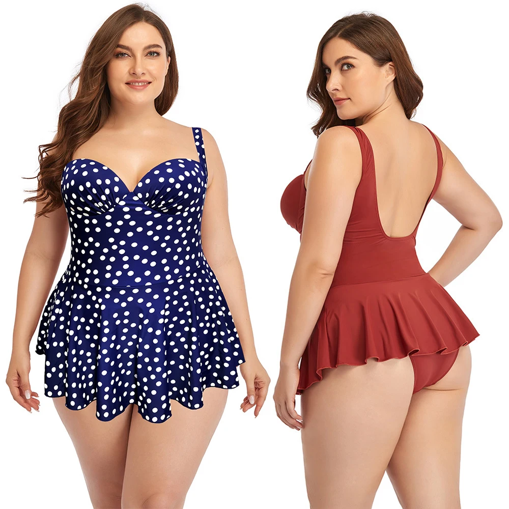 

2021 Red Swimming Suits Skirt Swimsuit Large Big L-3XL-4XL Women One Piece Swimwear Vintage Retro Bathing Suit Bikinis Beachwear