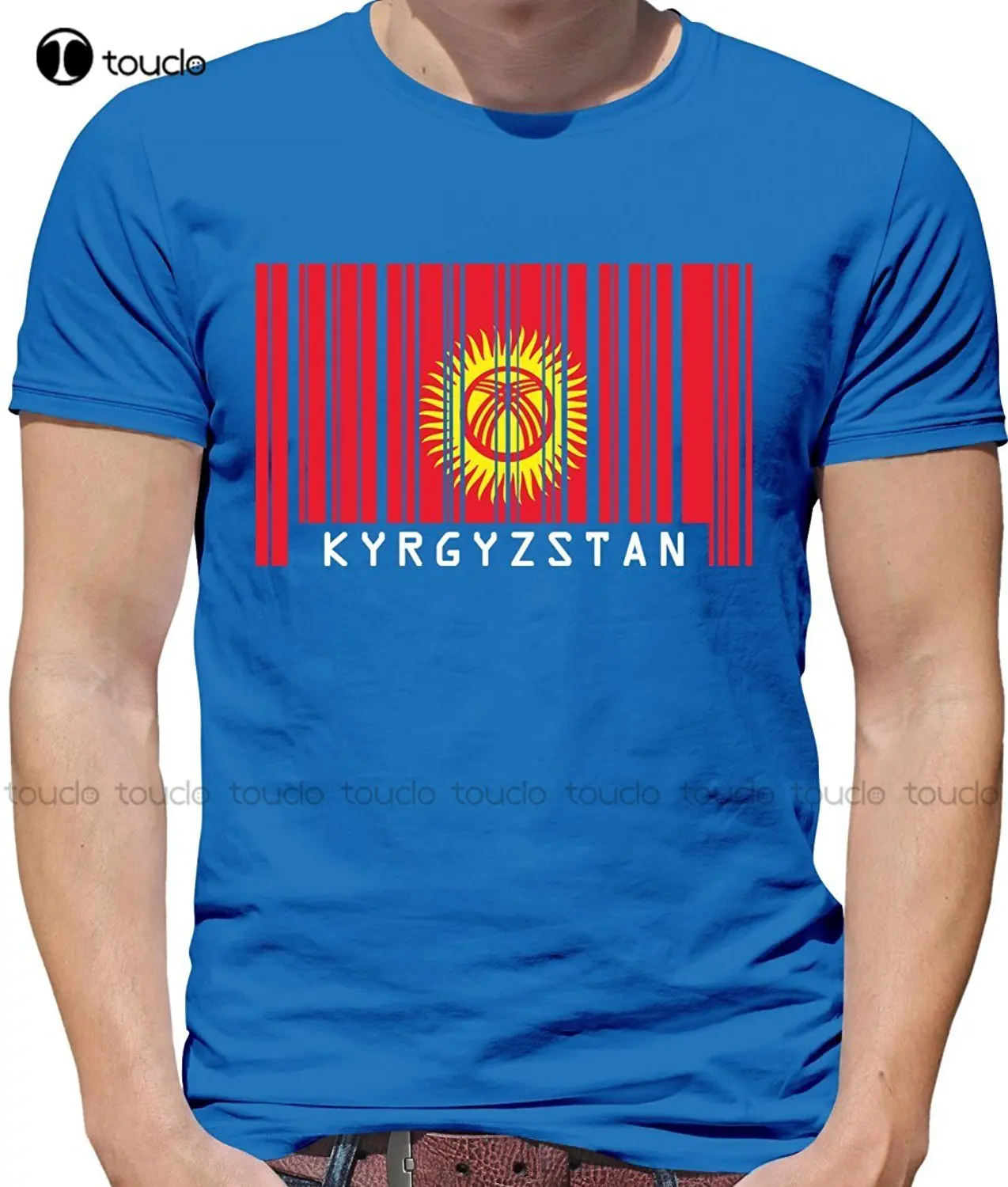

Модная мужская футболка из 100% хлопка, футболки на заказ в виде флага штрих-кода в киргизийском стиле, Мужская футболка с круглым вырезом, 7 цв...