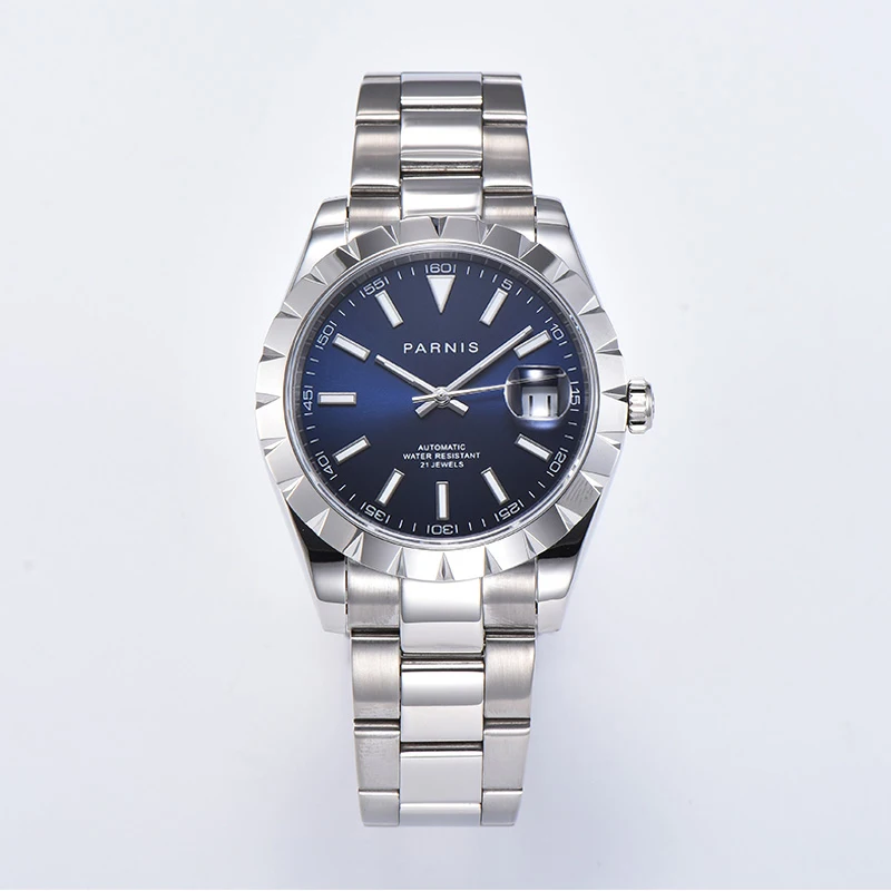 

Parnis 39.5mm Automatic Mechanical Men's Watches Miyota 8215 Movement Silver Case Men Bracelet Watch With Box Top Luxury Brand