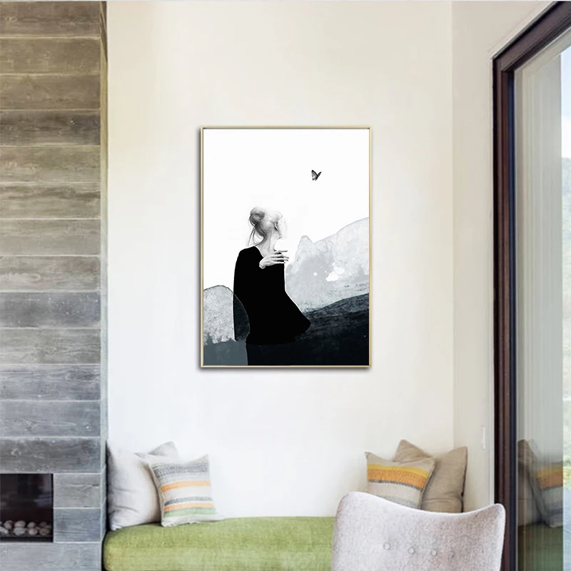 Скандинавский холст художественный принт и плакат девушка портрет на стену