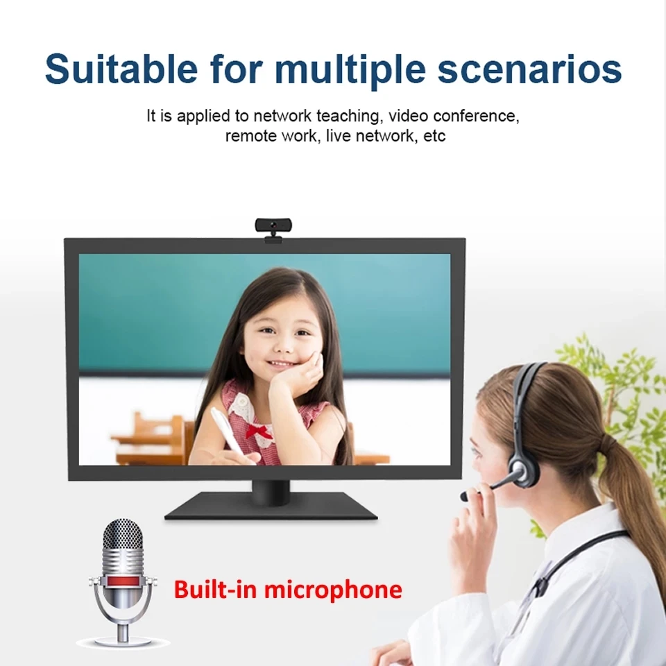 2K 1080P Webcam HD Computer PC WebCamera With Microphone Rotatable Cameras For Live Broadcast Video Calling Conference Work | Компьютеры и