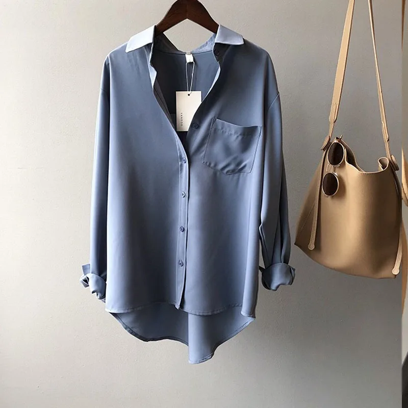 Женская винтажная блузка с длинным рукавом Свободная Повседневная белая