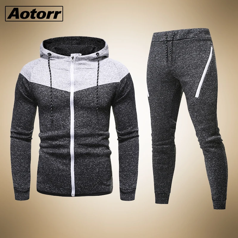 

Мужской спортивный костюм на молнии, черный спортивный костюм из двух предметов, толстовка с капюшоном и штаны с принтом, 2021