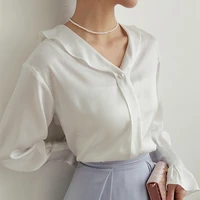 womens elegant high sense pearl trumpet sleeve long sleeve blouse solid color pendant pullover shirt top 2022 spring and summer