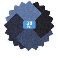 20pcs hot melt adhesive denim fabric iron on transfer patches blue brown colar jeans stickers applique for clothing elbow repair