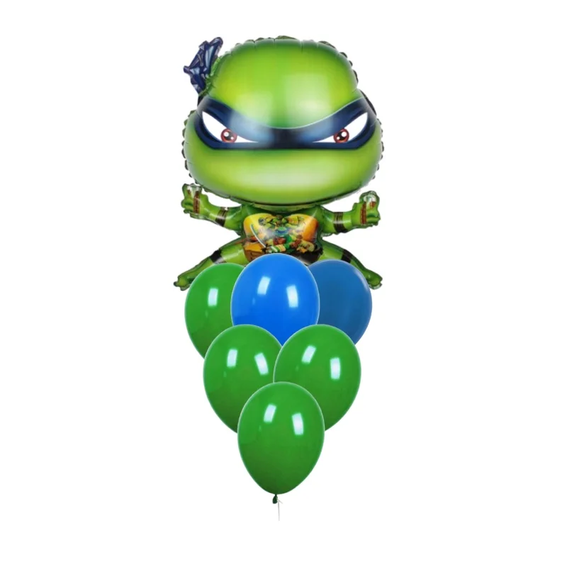 Букет воздушных шаров Черепашки Ниндзя Леонардо и латексные шары (7 шт) | Дом сад