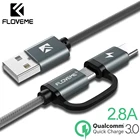 Кабель FLOVEME 2 в 1 Micro USB, кабель для быстрой зарядки, зарядный кабель USB Type-C, кабель для Samsung, Xiaomi Oneplus, Huawei P9, QC3.0, 2.8A