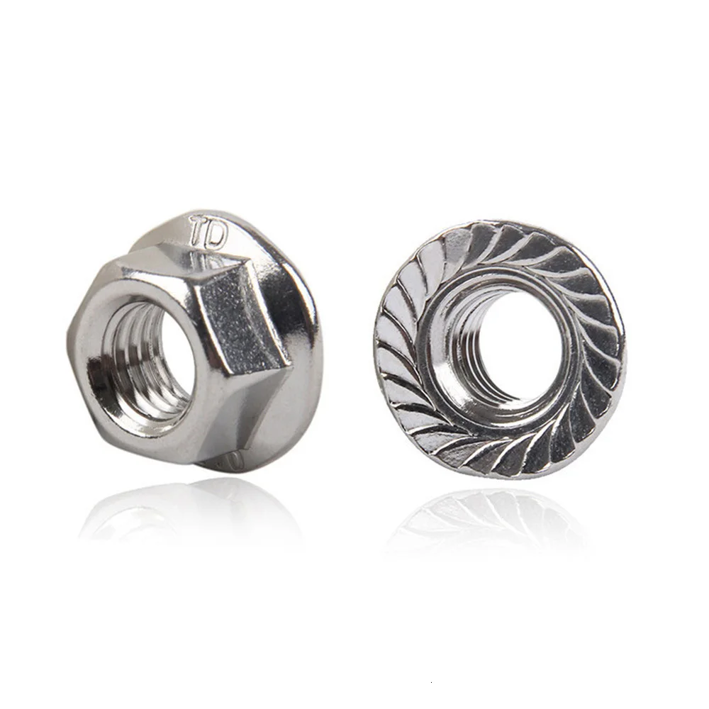 20 штук, 50 шт в наборе, M3 M4 M5 M6 M8 304 Нержавеющая сталь шестигранные гайки с фланцем зигзаг с блокировкой скольжения фиксирующую гайку