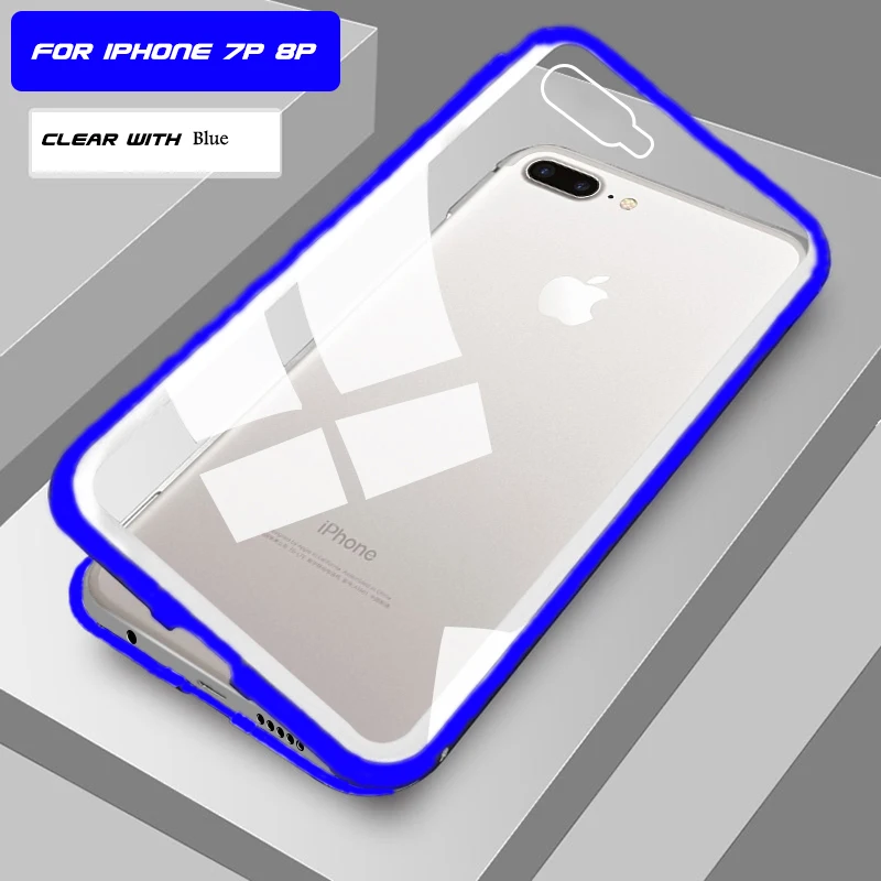 Металлический магнитный чехол для телефона для iPhone 11 Pro Max XS Max XR XS X чехол для iPhone 6s 6 7 8 Plus 6s 6 5 5S SE чехол - Цвет: clear with blue dm