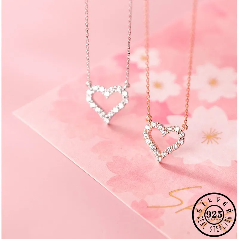 

925 Стерлинговое Серебро, кубического циркония, стильный элегантный кулон "Сердечко" розовое золото Цвет позолоченные цепи вечерние свадебн...