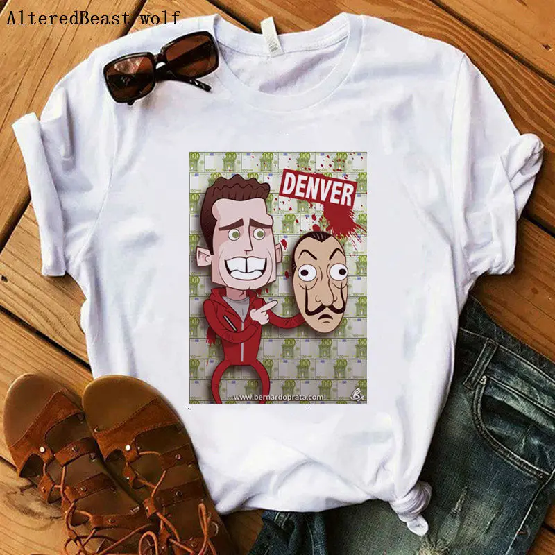

Women's summer Money Heist T-Shirt La Casa De Papel Funny cartoon O Neck Short Sleeve Clothes House of Paper vogue T Shirt 2019