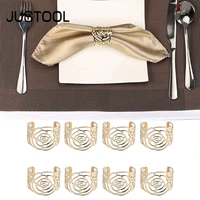JUSTOOL 8Pcs Napkin Rings Serviette Buckle Gold / Sliver Rose Design Metal Napkin Holder For Wedding Antique Party Table Decor