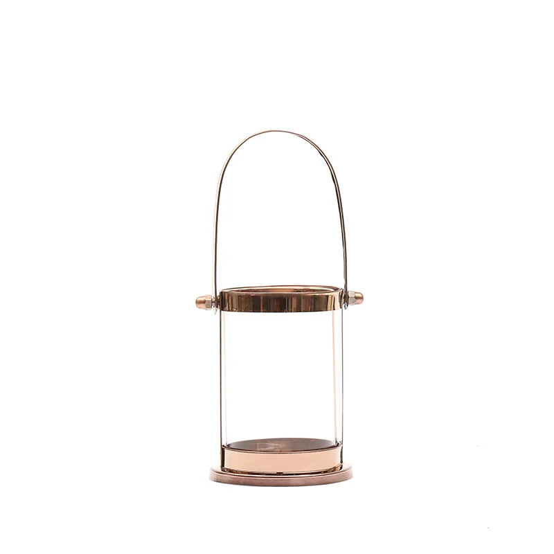 

Nordic Lighthouse Rose Gold Candle Holder Metal Glass Candlestick Iron Candle Lantern Creative Home Decoration Ornaments FC352