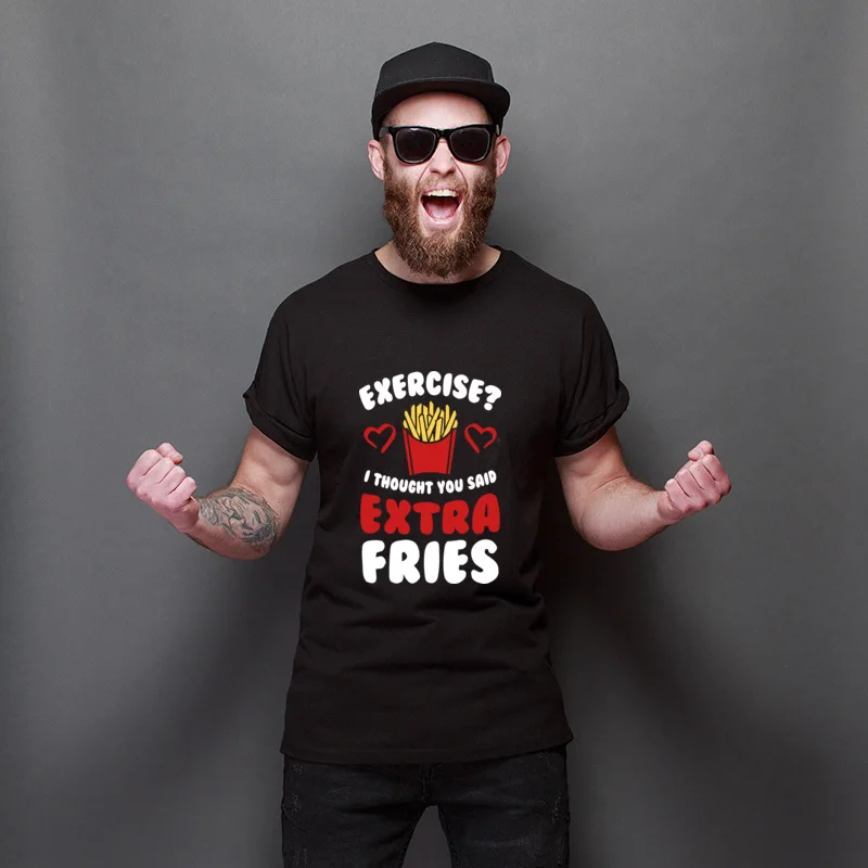 

Exercise I Thought You Said Extra Fries Funky Cartoon Tops Tees Cheap Pure Cotton Tops T Shirt Casual Simple Style T-Shirt
