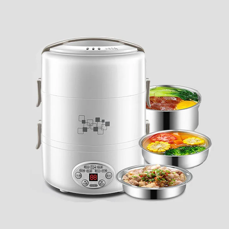 

220V Multifunction Electric Lunch Box 3 Layer Stainless Steel Liner Rice Cooker 2L Food Containers Insulation Heating Food