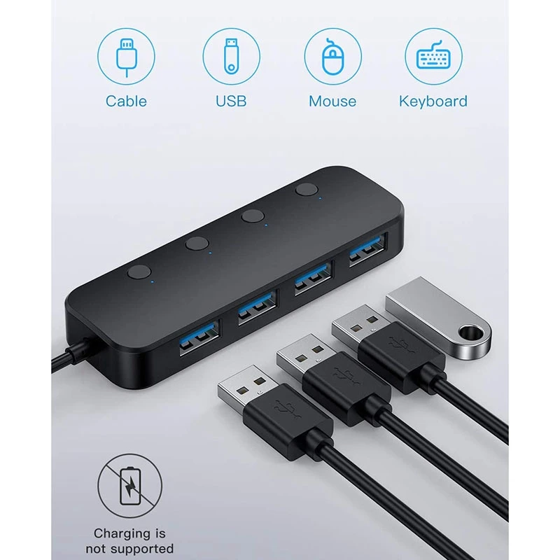 

USB 3.0 Hub 4 Port USB Distributor Data Hub with Independent Switch and Indicator Light for ,iPad,Windows Laptops