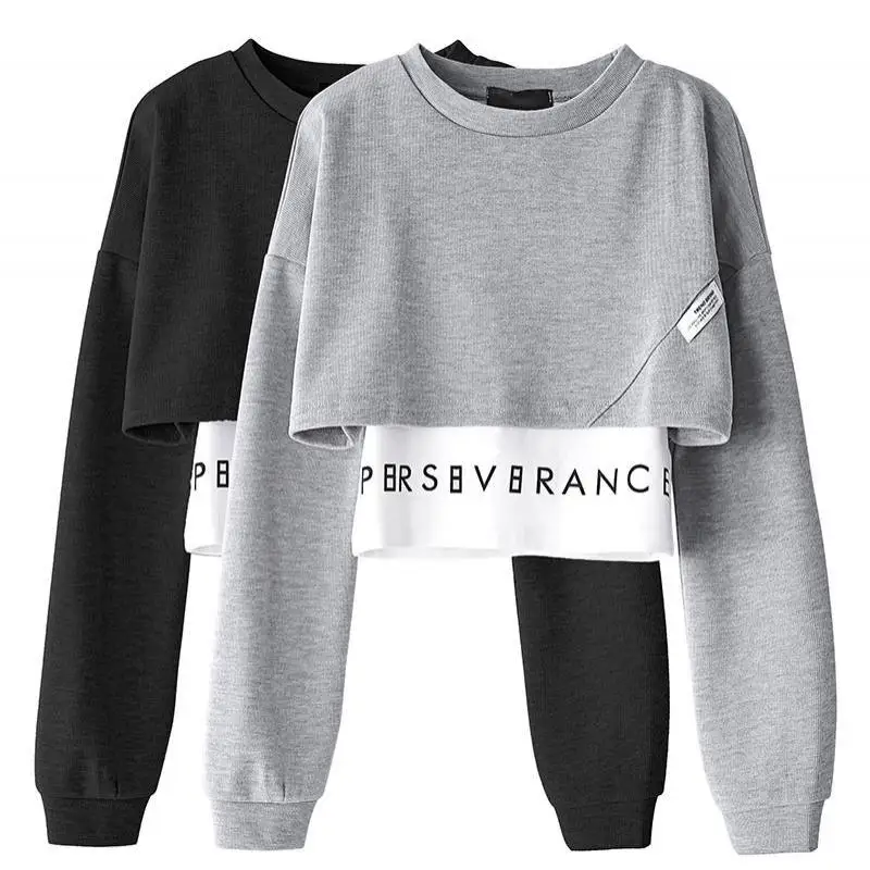 

Getspring Women Hoodies Patchwork Irregular Letter Sweatshirt Tops Women Color Matching Plus Size Women Short Hoodies 2021 New