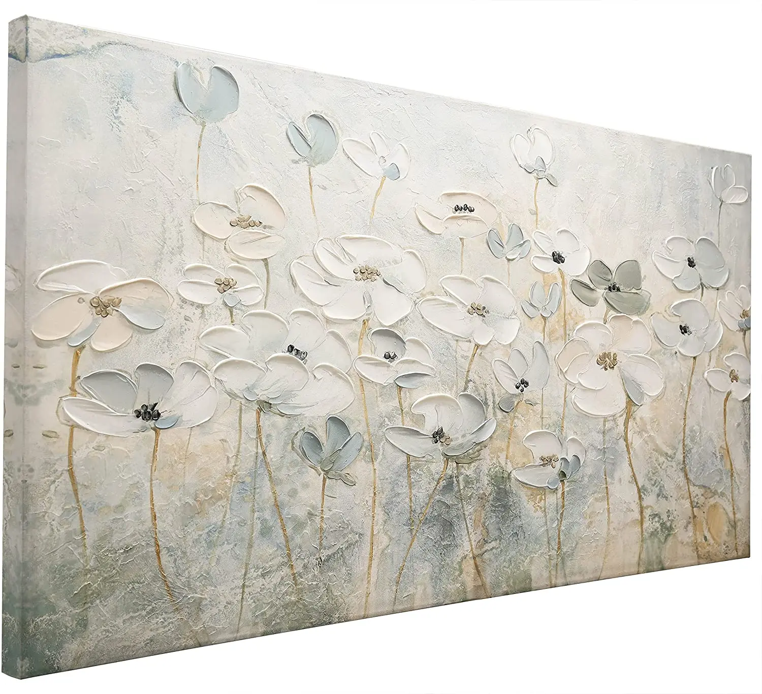 

Blossom White Flower Canvas Painting Wall Art Textured 3D Hand-Painted Oil Painting for Bedroom Living Room Home Decor No Framed